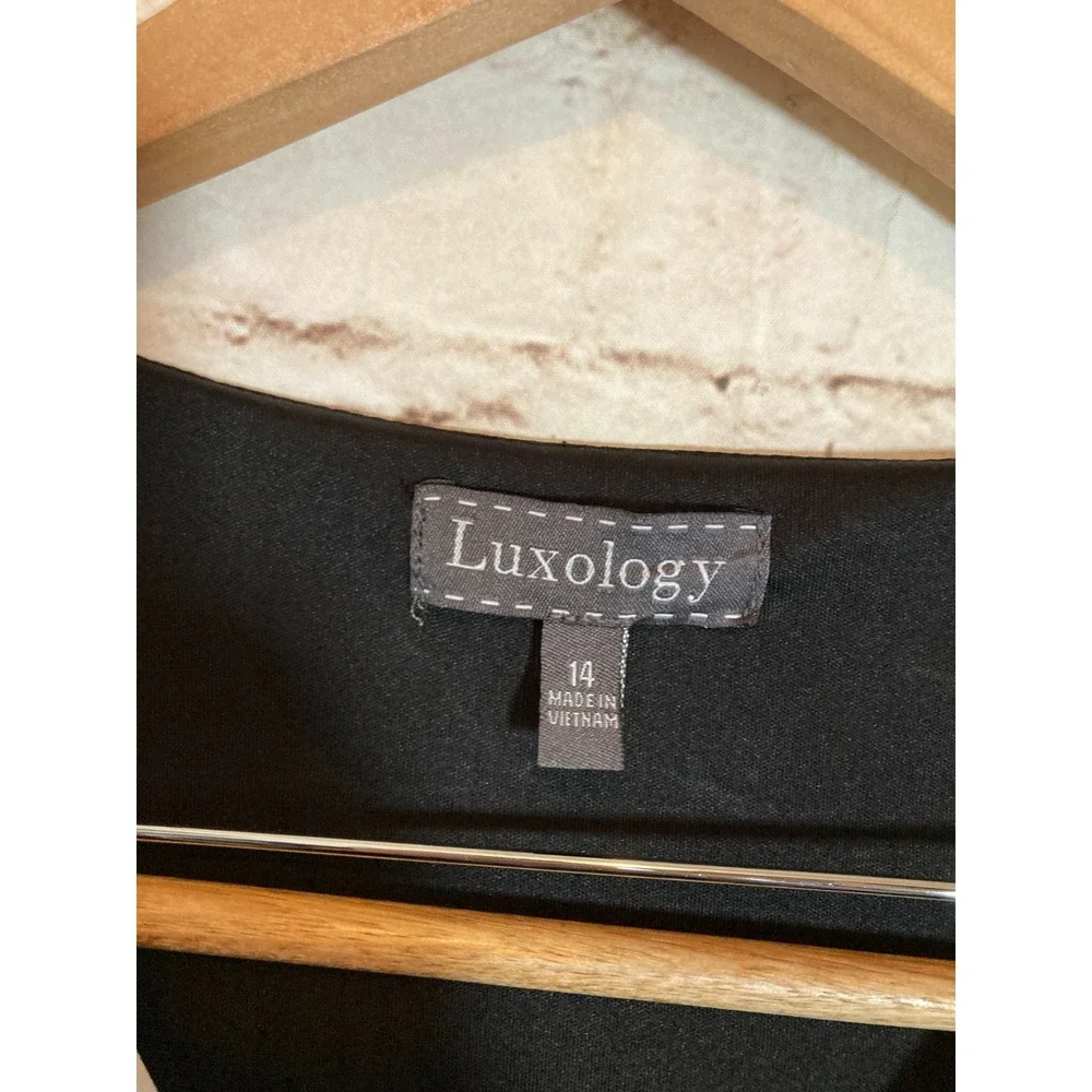 Luxology Dress Womens 14 Dark Romantic Floral Belted Cinched Sleeves Tropical - Picture 2 of 12